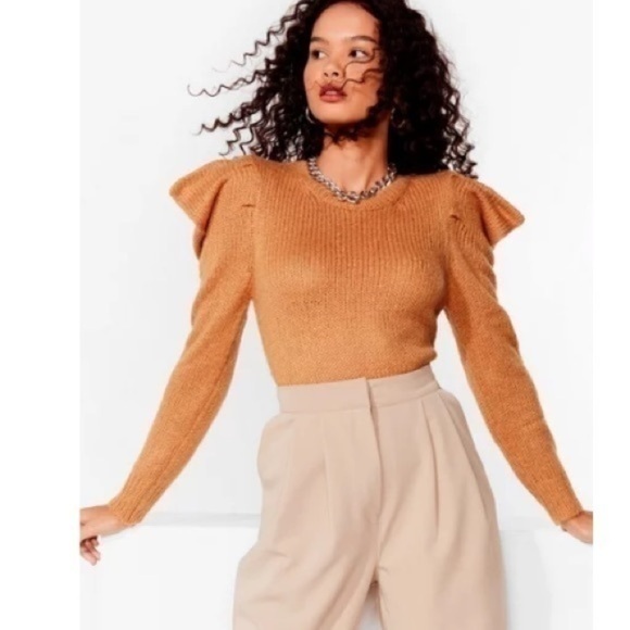 Nasty Gal Sweaters - Nasty Gal knitted Ruffle puff sleeve sweater Small